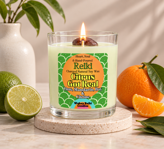 Citrus Got Real | Reiki-Charged Natural Candle with Lime, Mandarin, Bay & Citrine Crystal