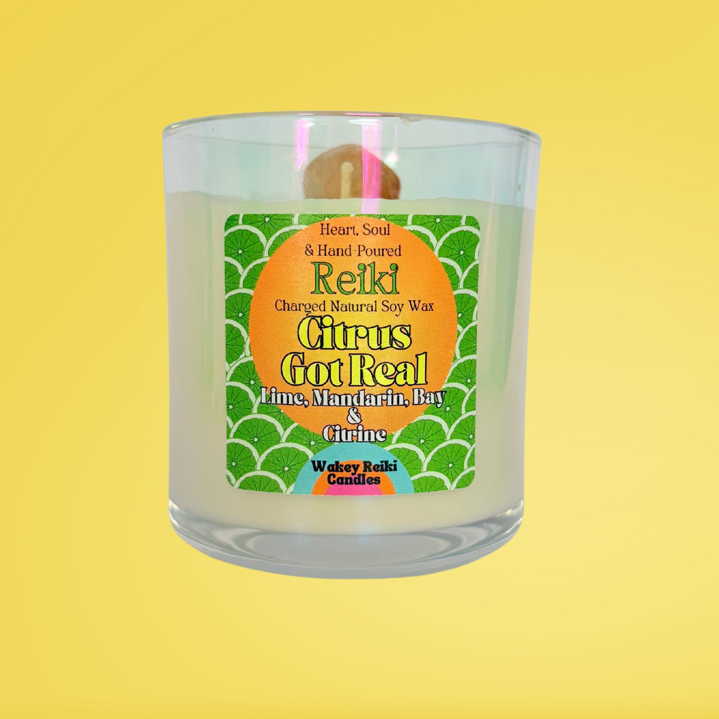 Citrus Got Real | Reiki-Charged Natural Candle with Lime, Mandarin, Bay & Citrine Crystal