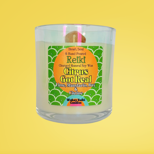 Citrus Got Real | Reiki-Charged Natural Candle with Lime, Mandarin, Bay & Citrine Crystal