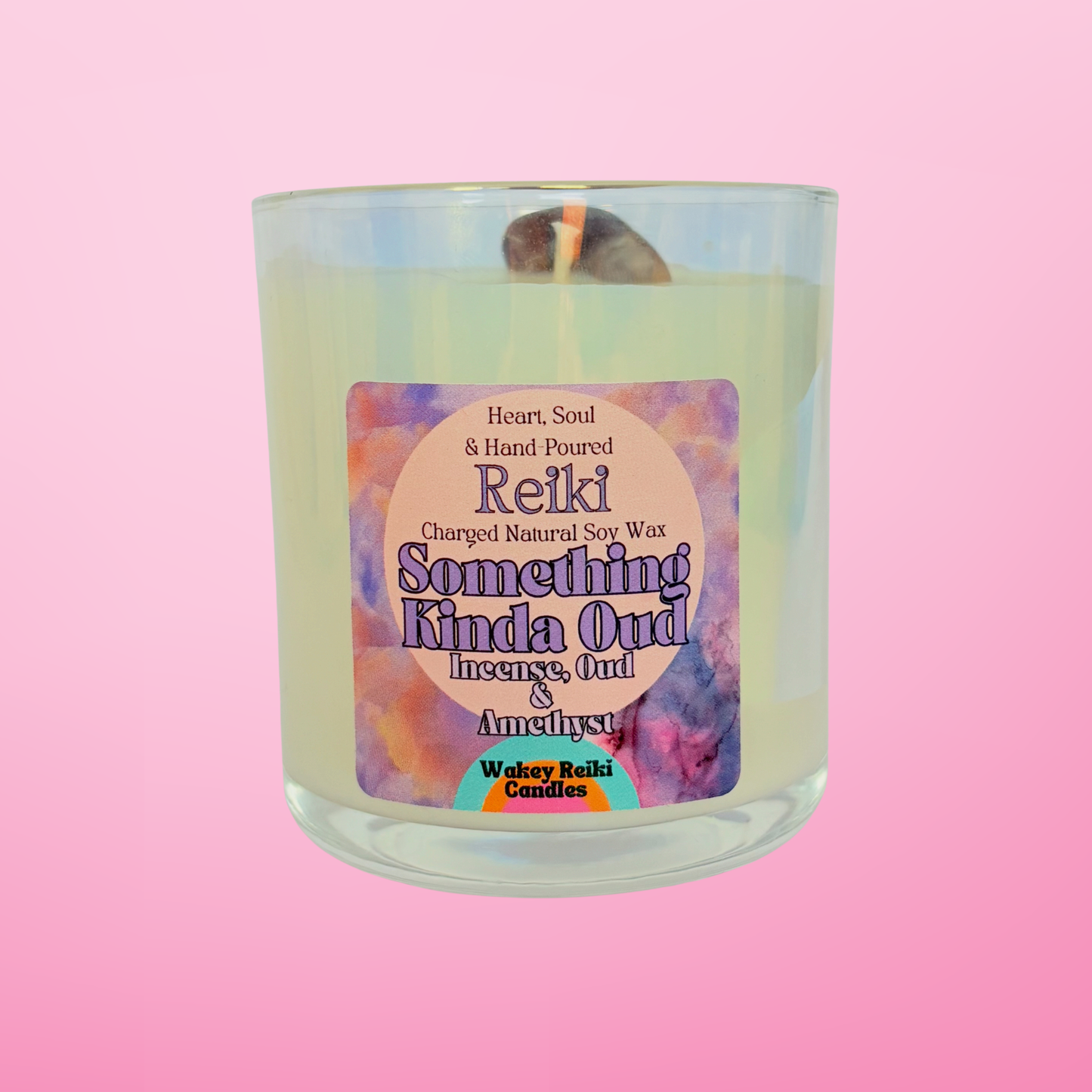 Something Kinda Oud | Reiki-Charged Natural Soy Candle with Incense, Oud & Amethyst Crystal
