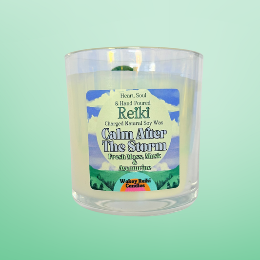 Calm After The Storm | Reiki-Charged Natural Soy Candle with Fresh Moss, Musk & Aventurine Crystal