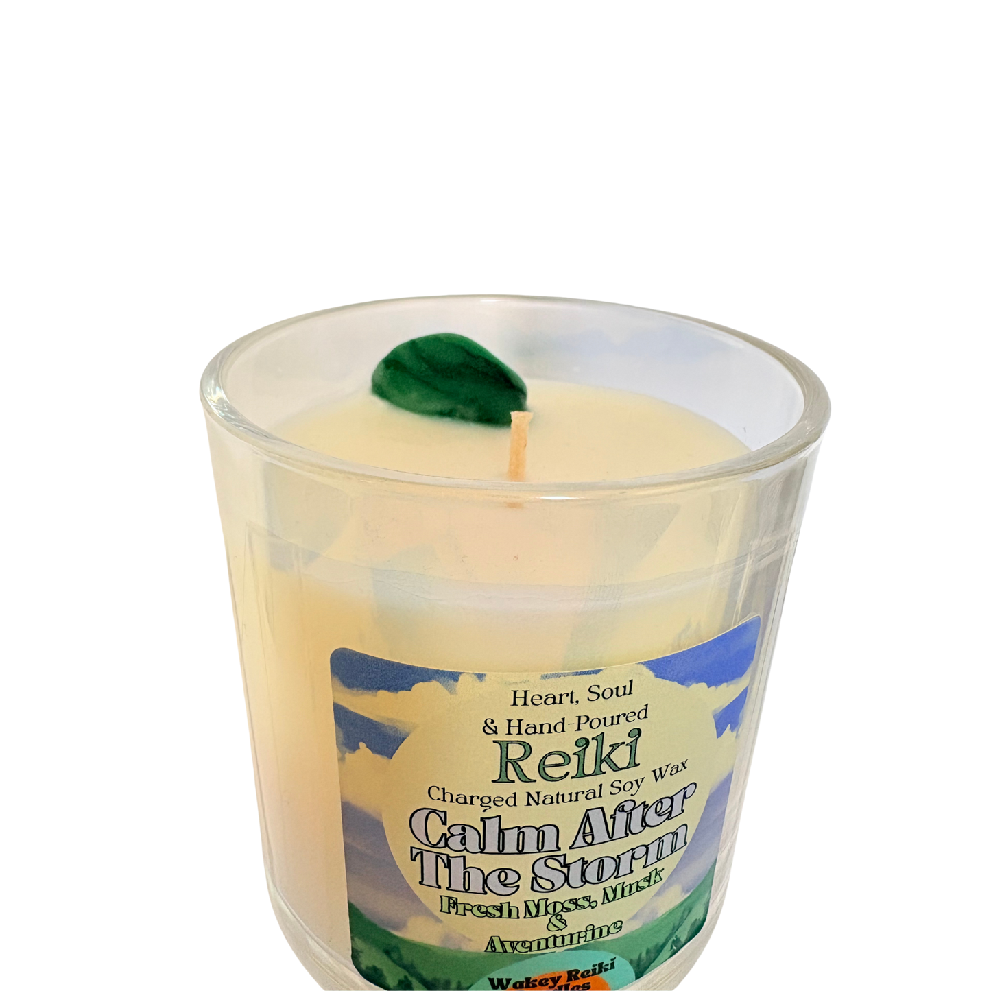 Calm After The Storm | Reiki-Charged Natural Soy Candle with Fresh Moss, Musk & Aventurine Crystal
